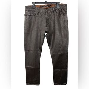 Ralph Lauren Black Label Wax Coated Slim Fit Jeans 36x32 Brown Tin Cloth Canvas